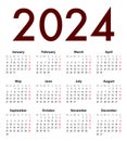 English Calendar grid regular digits for 2024. MF