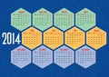 2014 english calendar with hexagons