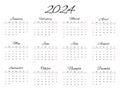 2024 ENGLISH calendar. Modern vector editable illustration