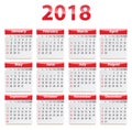 2018 English calendar red glossy