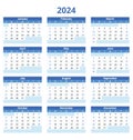 2024 english calendar, vertical. Modern vector illustration. Plan your year