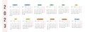 English calendar 2023 year. Vector horizontal stationery calendar week starts Monday. Yearly organizer. Simple calendar
