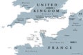 English Channel, gray political map, busiest shipping area in the world