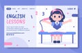 English Class Social Media Landing Page Template Hand Drawn Cartoon Flat Illustration