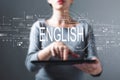 English concept with woman using a tablet Royalty Free Stock Photo