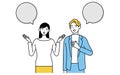 English conversation, Japanese woman speaking English with a white man, with speech balloon Royalty Free Stock Photo