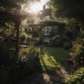 beautiful english country house, beautiful, a north london garden, illustration, Generative AI Royalty Free Stock Photo