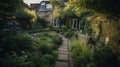 english country house,a north london garden, illustration, Generative AI Royalty Free Stock Photo