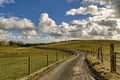 An English country lane leading through farmland.