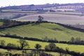 English countryside with low sun showing medieval ridge and furrow field system Royalty Free Stock Photo