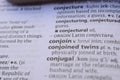 English Dictionary Book Page Close Up With The Word Definition Of - conjoin Royalty Free Stock Photo