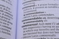 English Dictionary Book Page Close Up With The Word Transcription Of -commendable Royalty Free Stock Photo