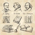 English famous writers and different books Royalty Free Stock Photo