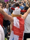 English supporters with England flags at Wembley stadium ahead of the match against Italy