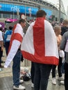 English supporters with England flags at Wembley stadium ahead of the match against Italy