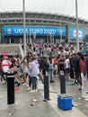 English supporters with England flags at Wembley stadium ahead of the match against Italy