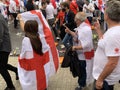 English supporters with England flags at Wembley stadium ahead of the match against Italy
