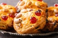 English Fat Rascals scones with dried fruits and almonds close-up in a plate. horizontal Royalty Free Stock Photo