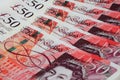 English fifty pound notes. Royalty Free Stock Photo