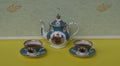 Tea for two, english teacups with saucers and teapot, fine bone china porcelain Royalty Free Stock Photo