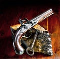 Flintlock Pistol and Jailers Key. Royalty Free Stock Photo
