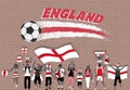 English football fans cheering with England flag colors in front