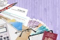 English form sa100 Tax return by HM revenue and customs lies on table with office items. HMRC paperwork and tax paying process in Royalty Free Stock Photo