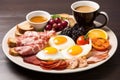english full breakfast on a ceramic plate