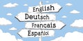 English, German, French, Spanish - outline signpost with four arrows Royalty Free Stock Photo