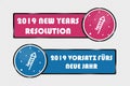 English And German New Years Resolution 2019 Buttons - Square And Circle Vector Illustration - Isolated On Transparent Background