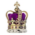 English golden crown with jewels isolated on white. Royal symbol of UK monarchy