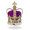 English golden crown with jewels isolated on white. Royal symbol of UK monarchy