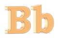 English golden letter B with serifs, 3D rendering