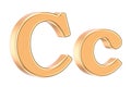 English golden letter C with serifs, 3D rendering