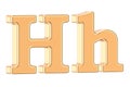 English golden letter H with serifs, 3D rendering