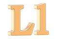 English golden letter L with serifs, 3D rendering