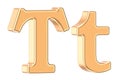 English golden letter T with serifs, 3D rendering