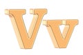 English golden letter V with serifs, 3D rendering