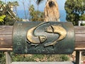 English and Hebrew metal pisces astrological sign on Wishing Bridge in Old City of Yaffa Israel