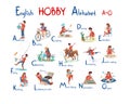 English Hobby Alphabet from A to O.