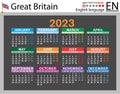 English horizontal pocket calendar for 2023. Week starts Monday