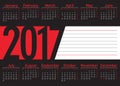 English language calendar 2017 horizontal Royalty Free Stock Photo