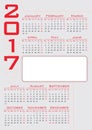 English language calendar 2017 vertical Royalty Free Stock Photo