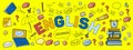 English language learning concept vector illustration. Doodle of foreign language education course.