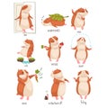 English Language Prepositions of Place and Cute Hamster Character Set, Educational Visual Material for Children