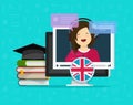 English language video online distance learning on desktop computer or education concept on pc with teacher speaking