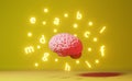 English learning foreign language fluency improvement study Human brain yellow background 3d rendering. Memory Education