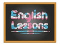 English lessons chalk lettering on black chalkboard. United Kingdom flag Royalty Free Stock Photo