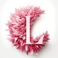 English letter L, whose texture is pink feather. white background. Generative AI Royalty Free Stock Photo