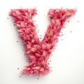 English letter V, whose texture is pink feather. white background. Generative AI Royalty Free Stock Photo